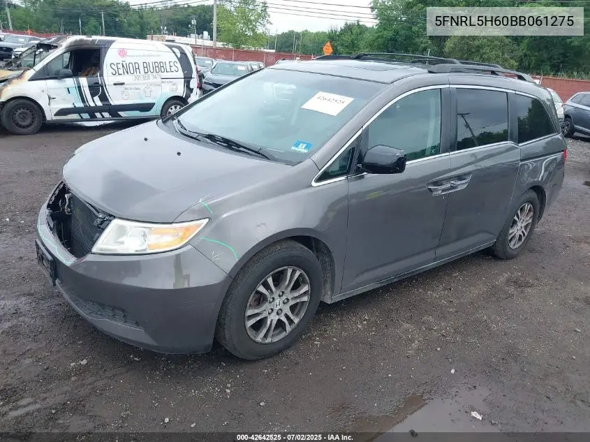 2011 Honda Odyssey Ex-L VIN: 5FNRL5H60BB061275 Lot: 42642525