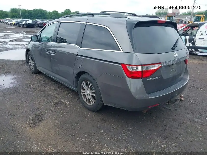 2011 Honda Odyssey Ex-L VIN: 5FNRL5H60BB061275 Lot: 42642525