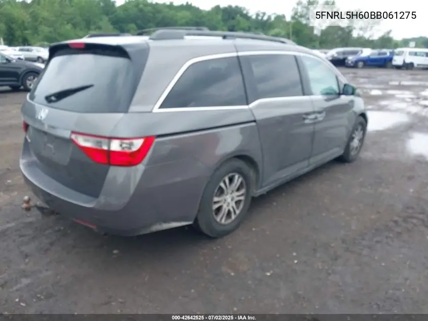 2011 Honda Odyssey Ex-L VIN: 5FNRL5H60BB061275 Lot: 42642525