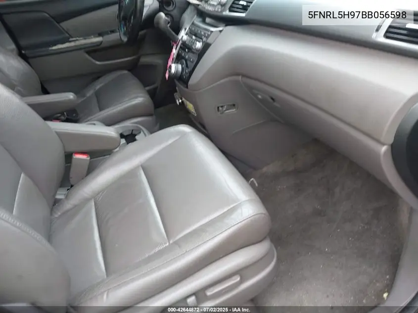 2011 Honda Odyssey Touring/Touring Elite VIN: 5FNRL5H97BB056598 Lot: 42644872