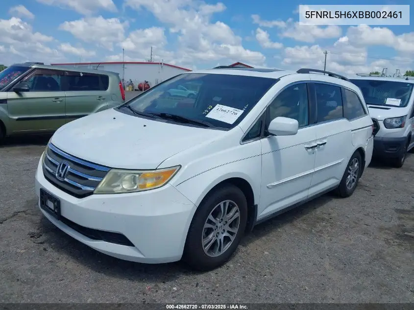2011 Honda Odyssey Ex-L VIN: 5FNRL5H6XBB002461 Lot: 42662720