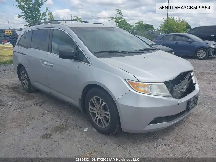 2012 Honda Odyssey Ex VIN: 5FNRL5H43CB509864 Lot: 12338532