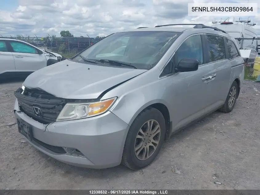 2012 Honda Odyssey Ex VIN: 5FNRL5H43CB509864 Lot: 12338532