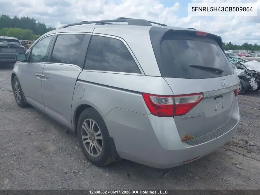 2012 Honda Odyssey Ex VIN: 5FNRL5H43CB509864 Lot: 12338532