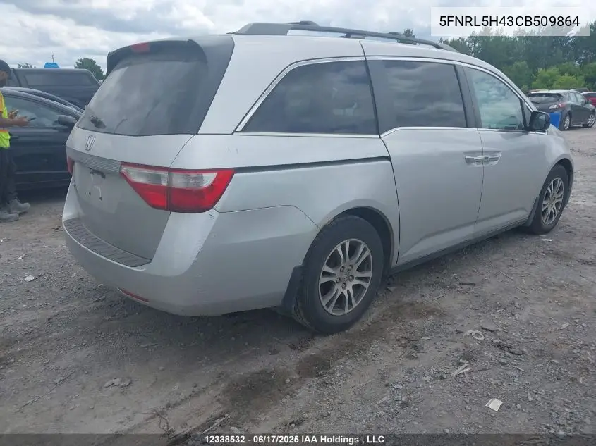 2012 Honda Odyssey Ex VIN: 5FNRL5H43CB509864 Lot: 12338532