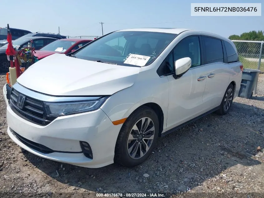 2022 Honda Odyssey Ex-L VIN: 5FNRL6H72NB036476 Lot: 40176678