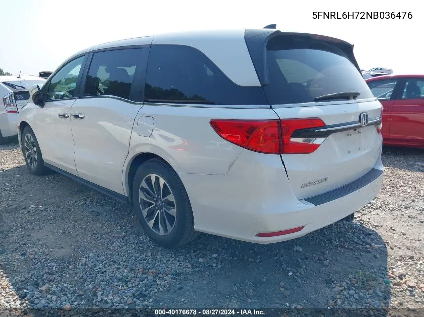 2022 Honda Odyssey Ex-L VIN: 5FNRL6H72NB036476 Lot: 40176678