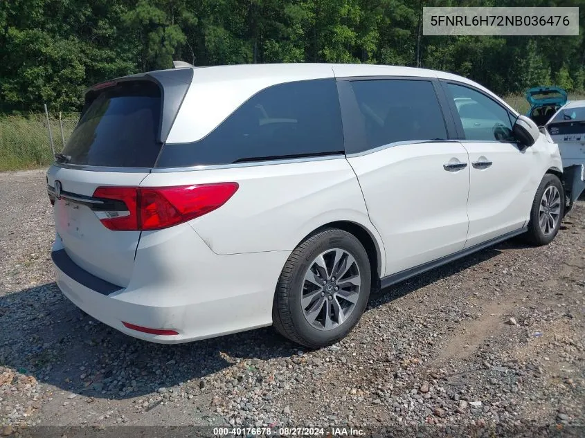 2022 Honda Odyssey Ex-L VIN: 5FNRL6H72NB036476 Lot: 40176678