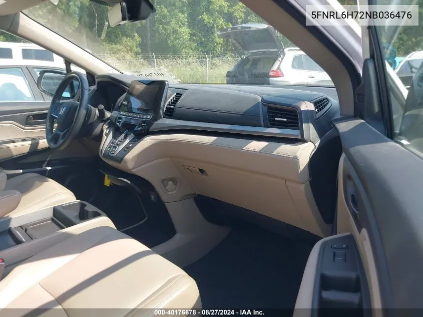 2022 Honda Odyssey Ex-L VIN: 5FNRL6H72NB036476 Lot: 40176678