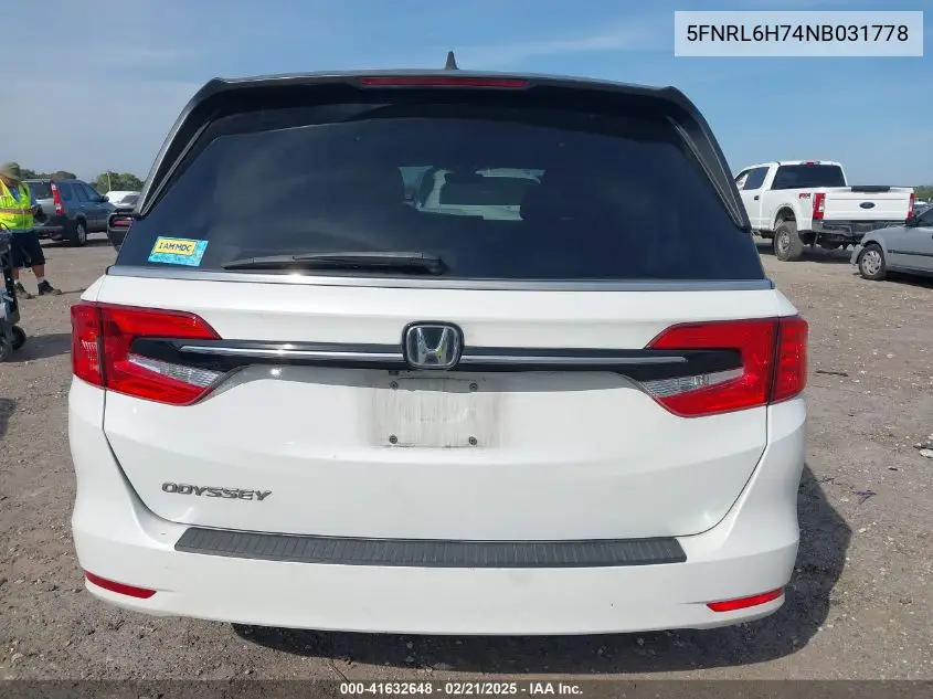 2022 Honda Odyssey Ex-L VIN: 5FNRL6H74NB031778 Lot: 41632648