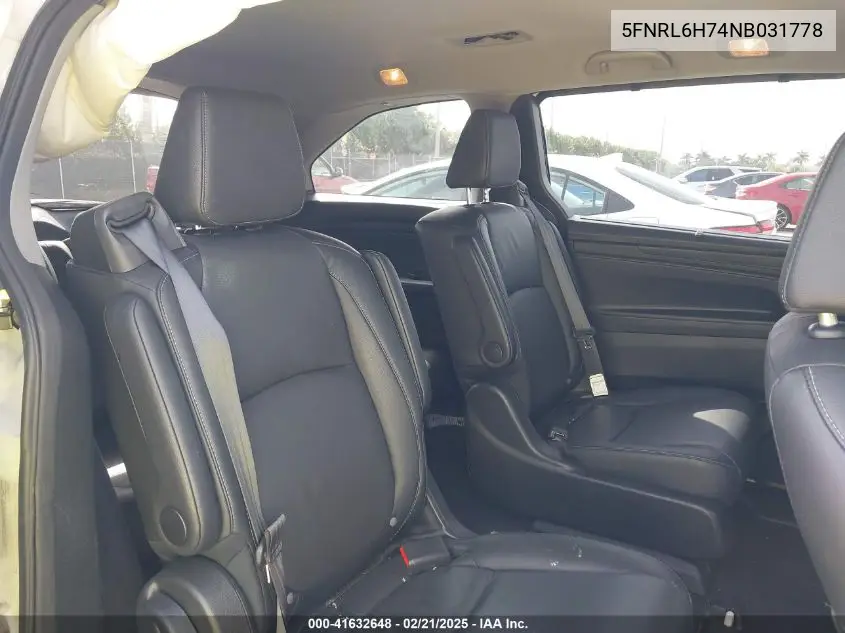 2022 Honda Odyssey Ex-L VIN: 5FNRL6H74NB031778 Lot: 41632648