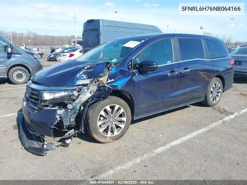 2022 Honda Odyssey Ex-L VIN: 5FNRL6H76NB064166 Lot: 41644007