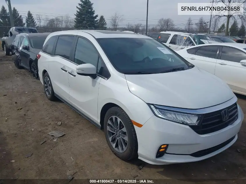 2022 Honda Odyssey Ex-L VIN: 5FNRL6H7XNB043658 Lot: 41800437