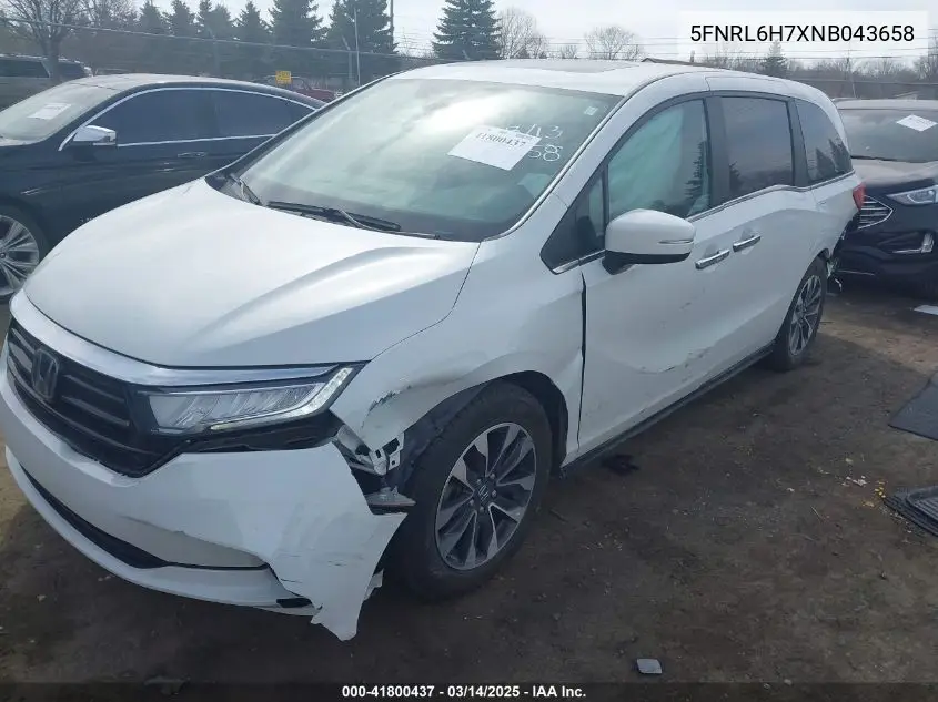 2022 Honda Odyssey Ex-L VIN: 5FNRL6H7XNB043658 Lot: 41800437