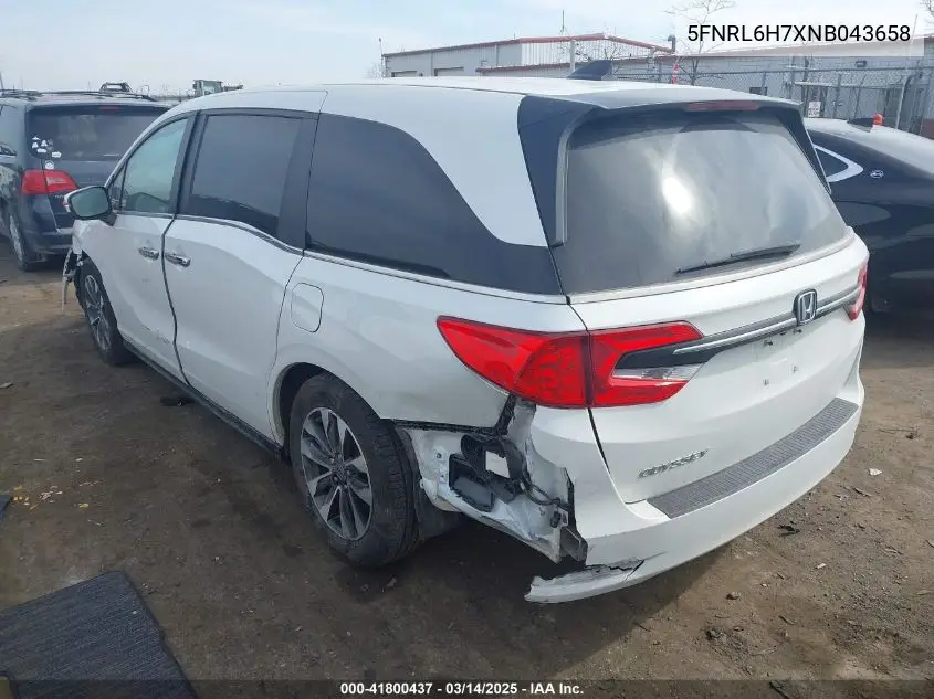 2022 Honda Odyssey Ex-L VIN: 5FNRL6H7XNB043658 Lot: 41800437