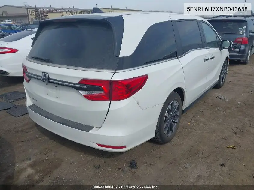 2022 Honda Odyssey Ex-L VIN: 5FNRL6H7XNB043658 Lot: 41800437