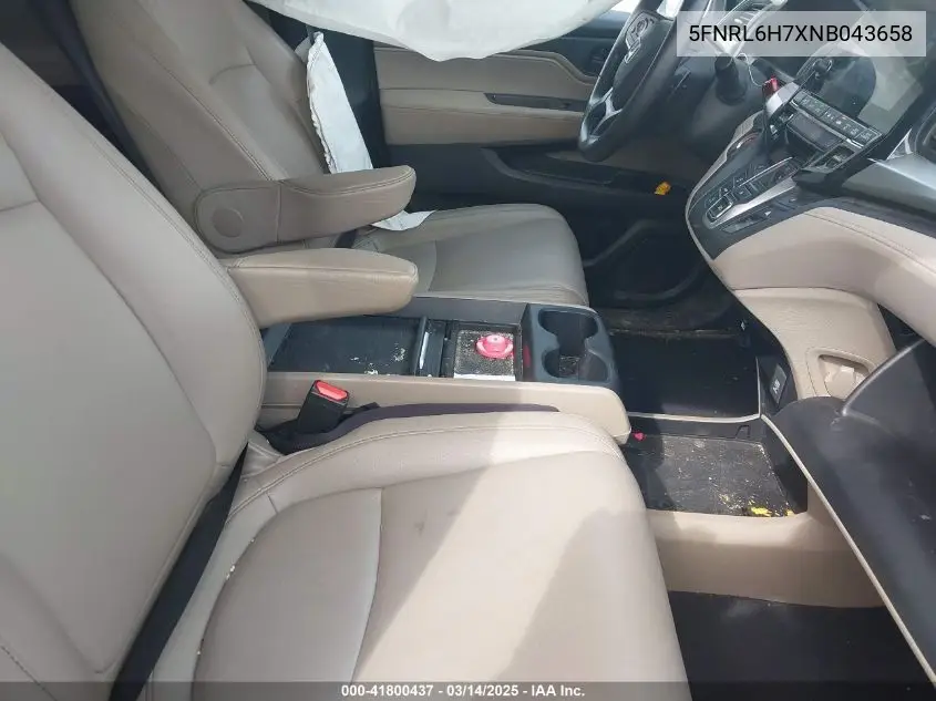 2022 Honda Odyssey Ex-L VIN: 5FNRL6H7XNB043658 Lot: 41800437