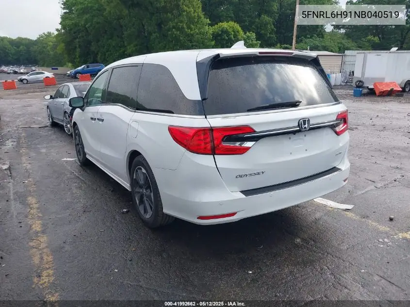 2022 Honda Odyssey Elite VIN: 5FNRL6H91NB040519 Lot: 41992662