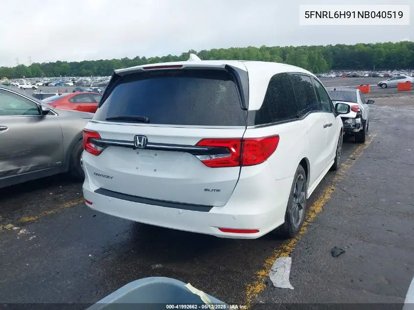 2022 Honda Odyssey Elite VIN: 5FNRL6H91NB040519 Lot: 41992662