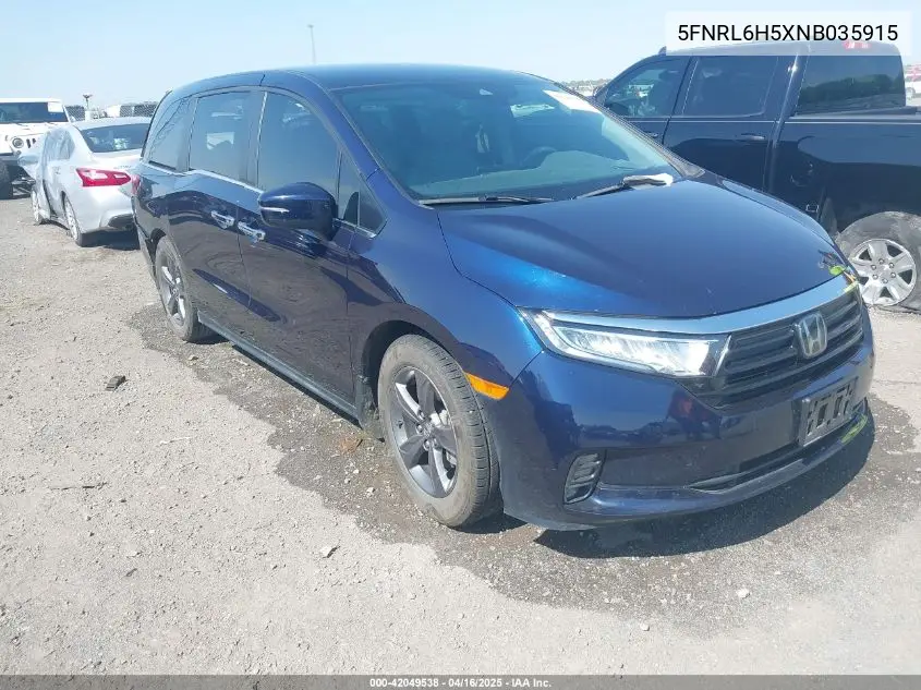 2022 Honda Odyssey Ex VIN: 5FNRL6H5XNB035915 Lot: 42049538