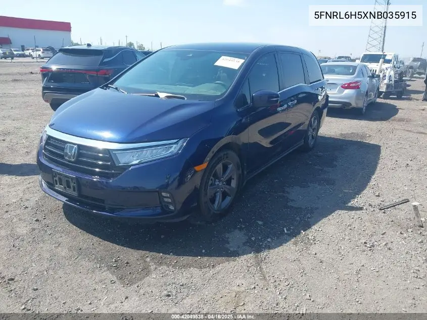2022 Honda Odyssey Ex VIN: 5FNRL6H5XNB035915 Lot: 42049538