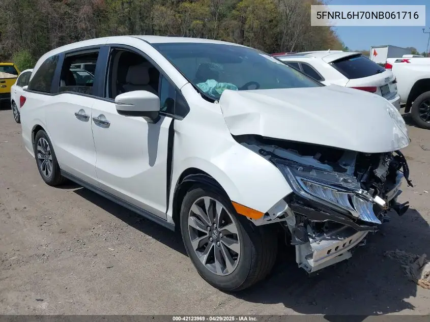 2022 Honda Odyssey Ex-L VIN: 5FNRL6H70NB061716 Lot: 42123969