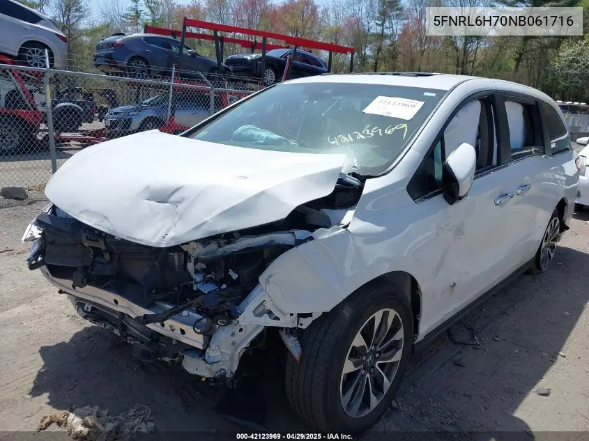 2022 Honda Odyssey Ex-L VIN: 5FNRL6H70NB061716 Lot: 42123969