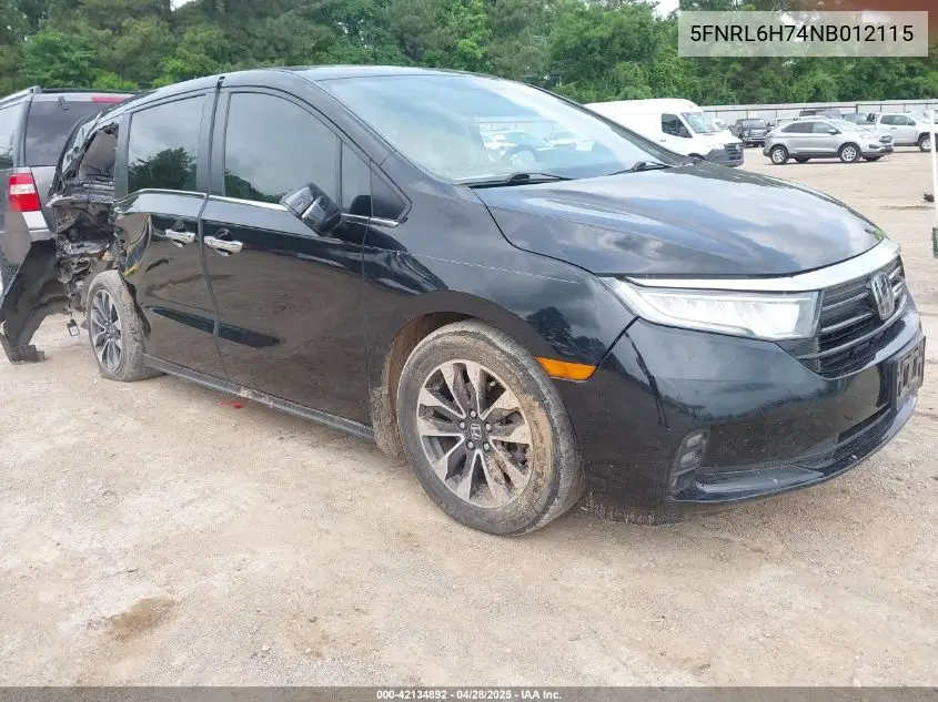 2022 Honda Odyssey Ex-L VIN: 5FNRL6H74NB012115 Lot: 42134892