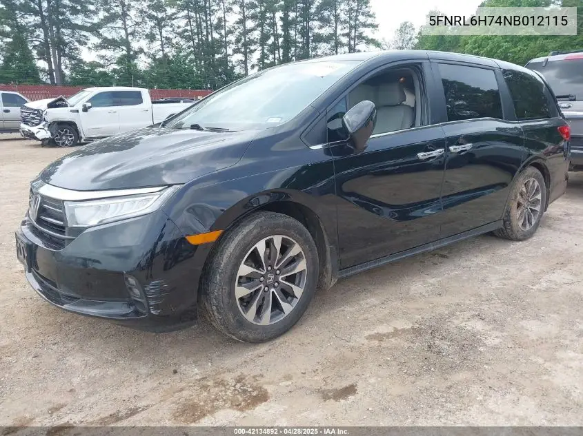 2022 Honda Odyssey Ex-L VIN: 5FNRL6H74NB012115 Lot: 42134892