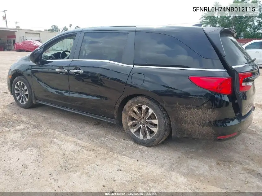 2022 Honda Odyssey Ex-L VIN: 5FNRL6H74NB012115 Lot: 42134892