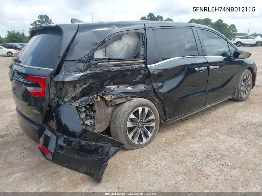 2022 Honda Odyssey Ex-L VIN: 5FNRL6H74NB012115 Lot: 42134892