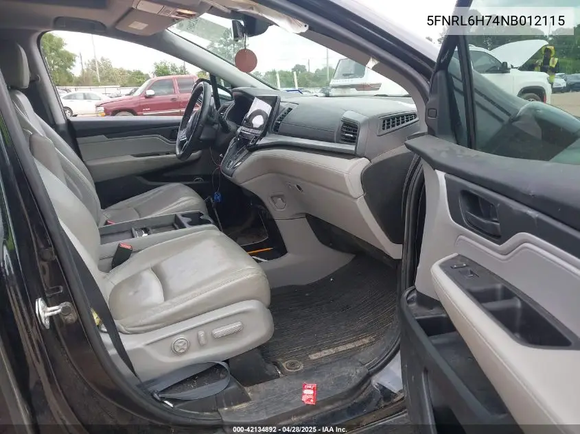 2022 Honda Odyssey Ex-L VIN: 5FNRL6H74NB012115 Lot: 42134892
