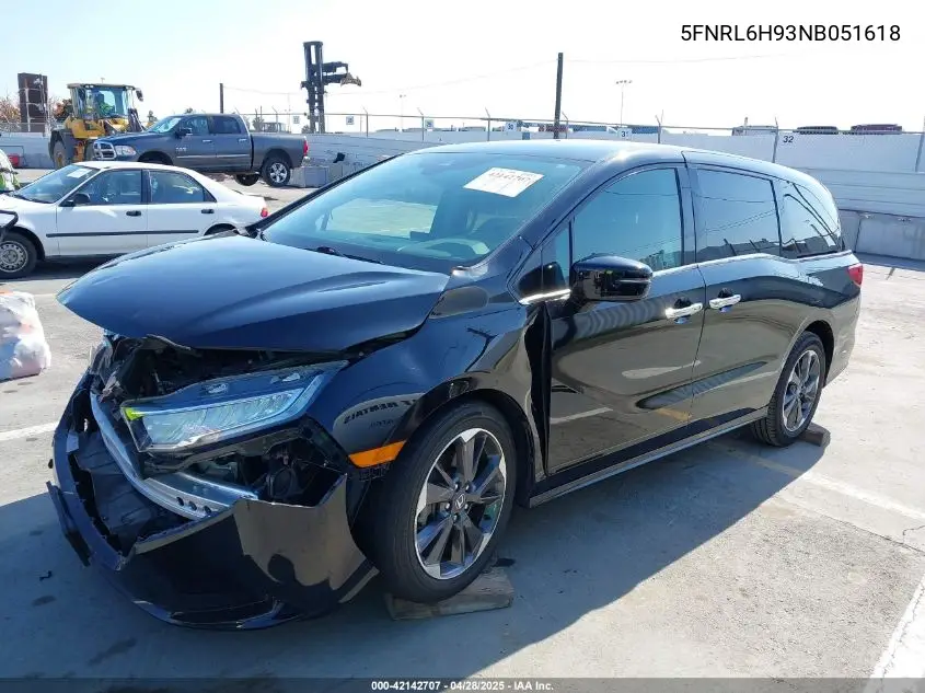 2022 Honda Odyssey Elite VIN: 5FNRL6H93NB051618 Lot: 42142707