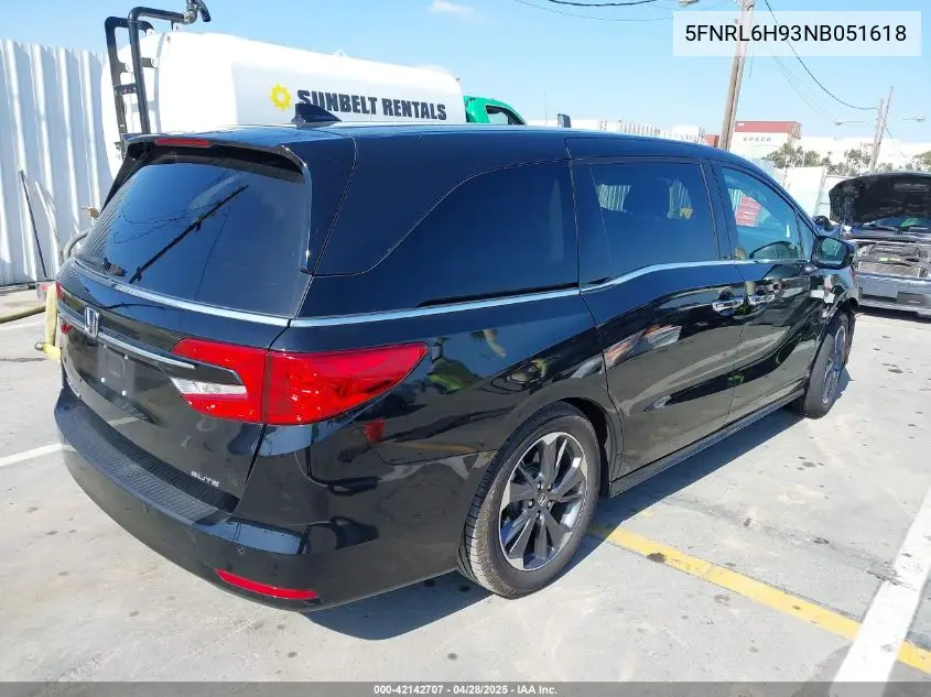 2022 Honda Odyssey Elite VIN: 5FNRL6H93NB051618 Lot: 42142707