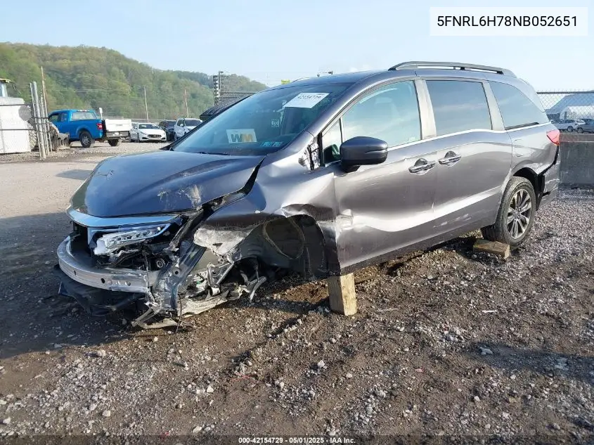 2022 Honda Odyssey Ex-L VIN: 5FNRL6H78NB052651 Lot: 42154729