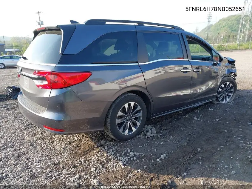 2022 Honda Odyssey Ex-L VIN: 5FNRL6H78NB052651 Lot: 42154729