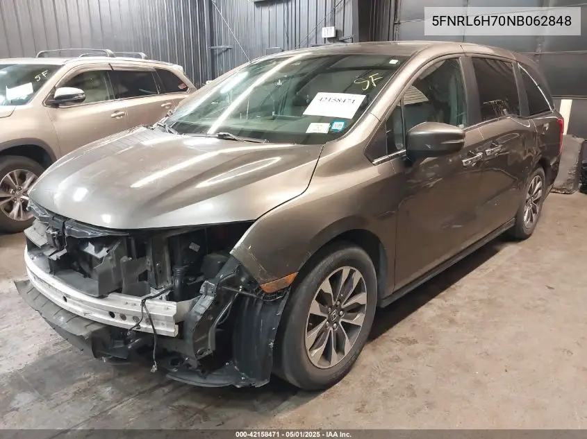 2022 Honda Odyssey Ex-L VIN: 5FNRL6H70NB062848 Lot: 42158471