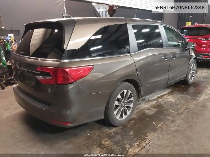 2022 Honda Odyssey Ex-L VIN: 5FNRL6H70NB062848 Lot: 42158471