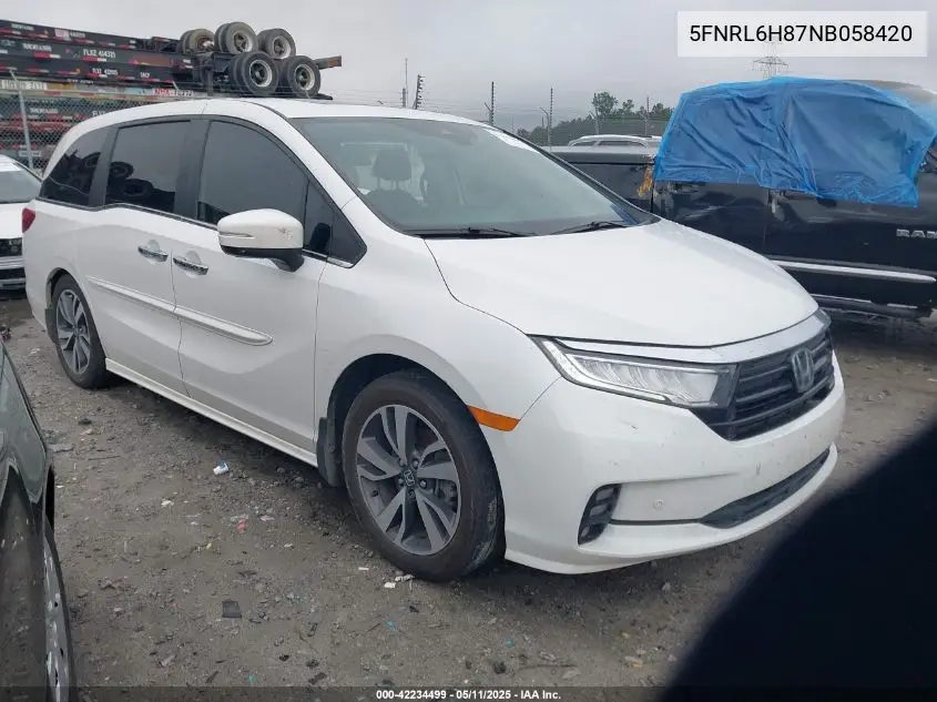2022 Honda Odyssey Touring VIN: 5FNRL6H87NB058420 Lot: 42234499