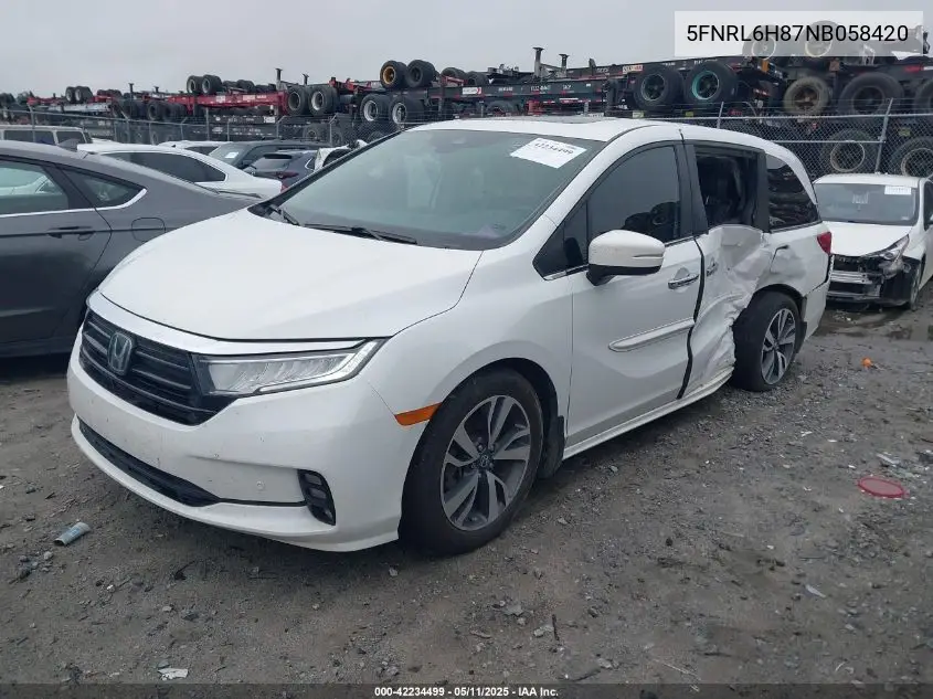 2022 Honda Odyssey Touring VIN: 5FNRL6H87NB058420 Lot: 42234499