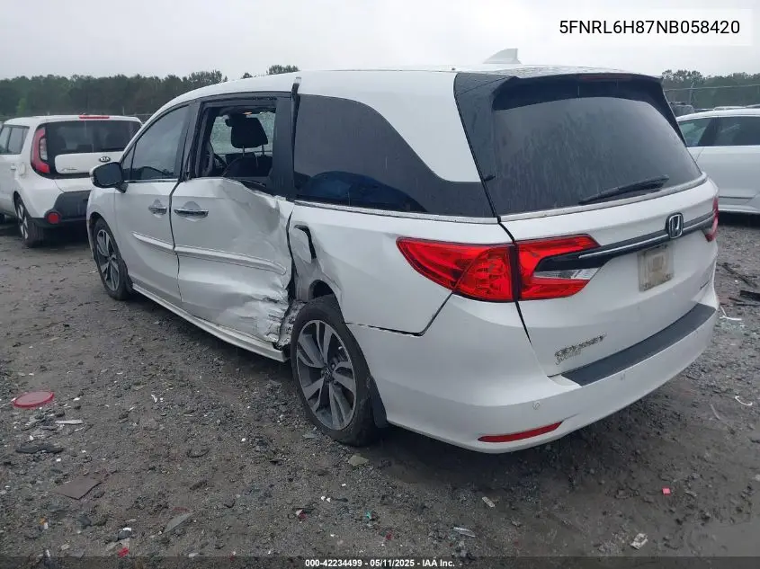 2022 Honda Odyssey Touring VIN: 5FNRL6H87NB058420 Lot: 42234499