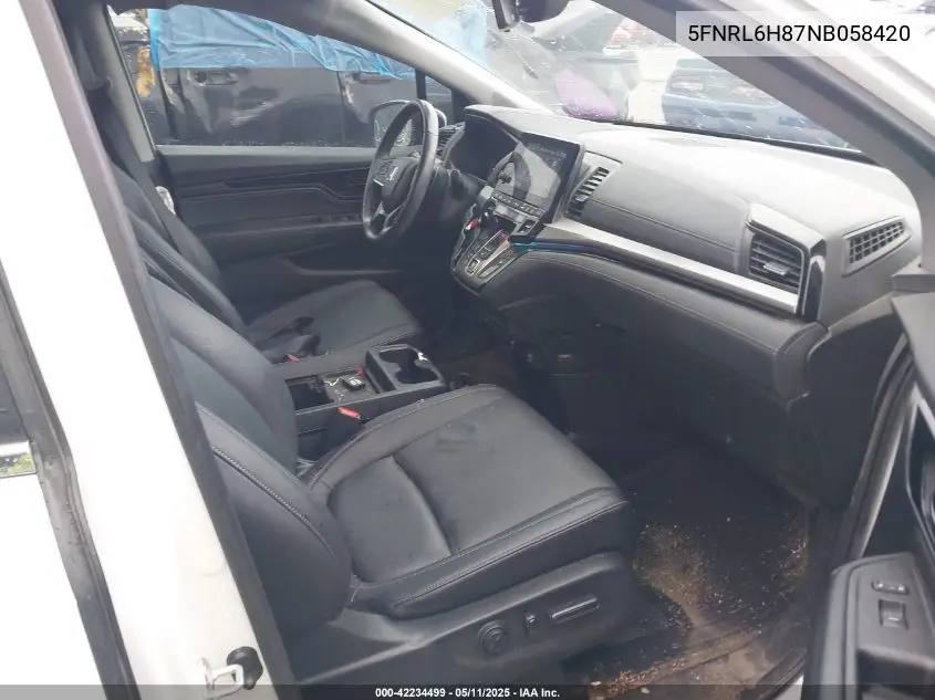 2022 Honda Odyssey Touring VIN: 5FNRL6H87NB058420 Lot: 42234499