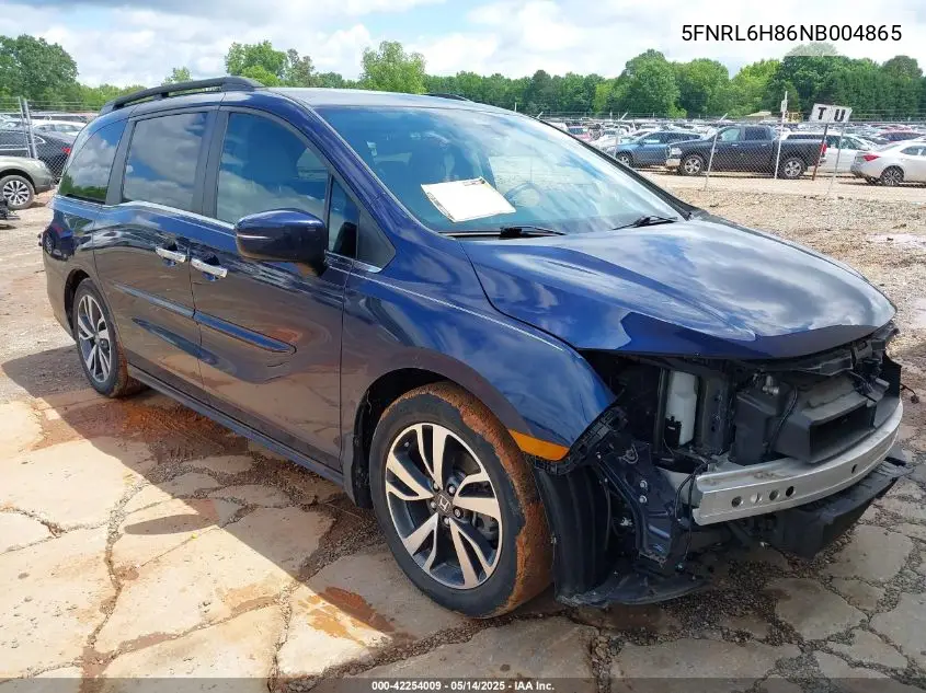 2022 Honda Odyssey Touring VIN: 5FNRL6H86NB004865 Lot: 42254009