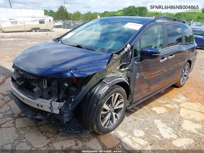 2022 Honda Odyssey Touring VIN: 5FNRL6H86NB004865 Lot: 42254009