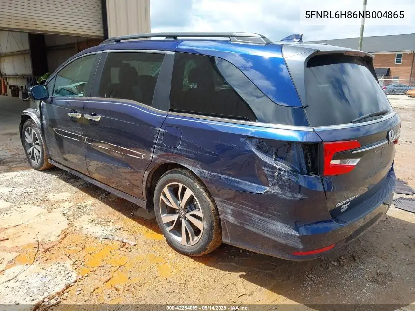 2022 Honda Odyssey Touring VIN: 5FNRL6H86NB004865 Lot: 42254009