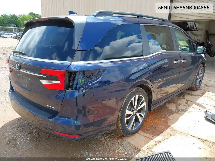 2022 Honda Odyssey Touring VIN: 5FNRL6H86NB004865 Lot: 42254009
