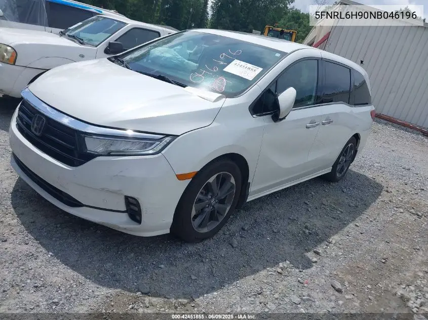 2022 Honda Odyssey Elite VIN: 5FNRL6H90NB046196 Lot: 42451855