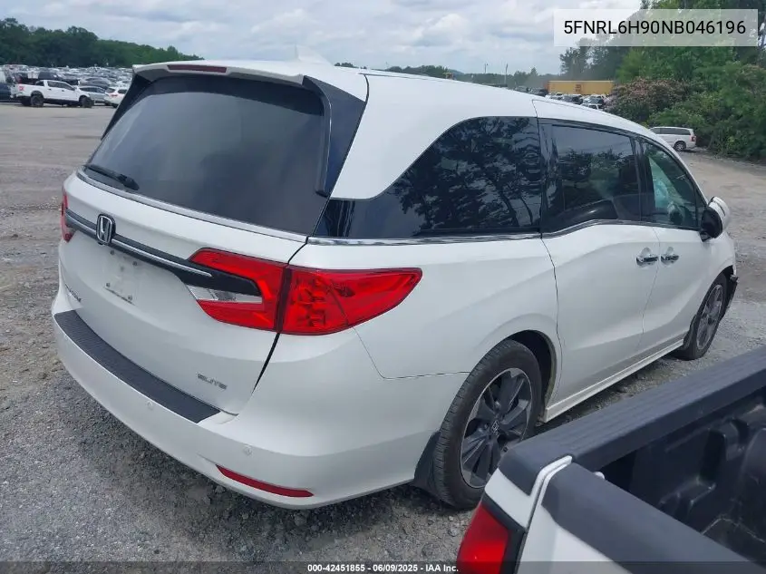 2022 Honda Odyssey Elite VIN: 5FNRL6H90NB046196 Lot: 42451855
