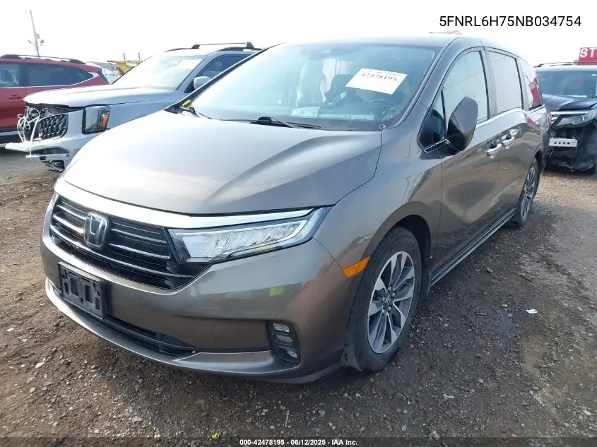 2022 Honda Odyssey Ex-L VIN: 5FNRL6H75NB034754 Lot: 42478195