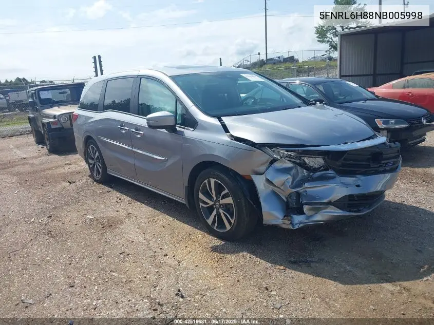 2022 Honda Odyssey Touring VIN: 5FNRL6H88NB005998 Lot: 42516681
